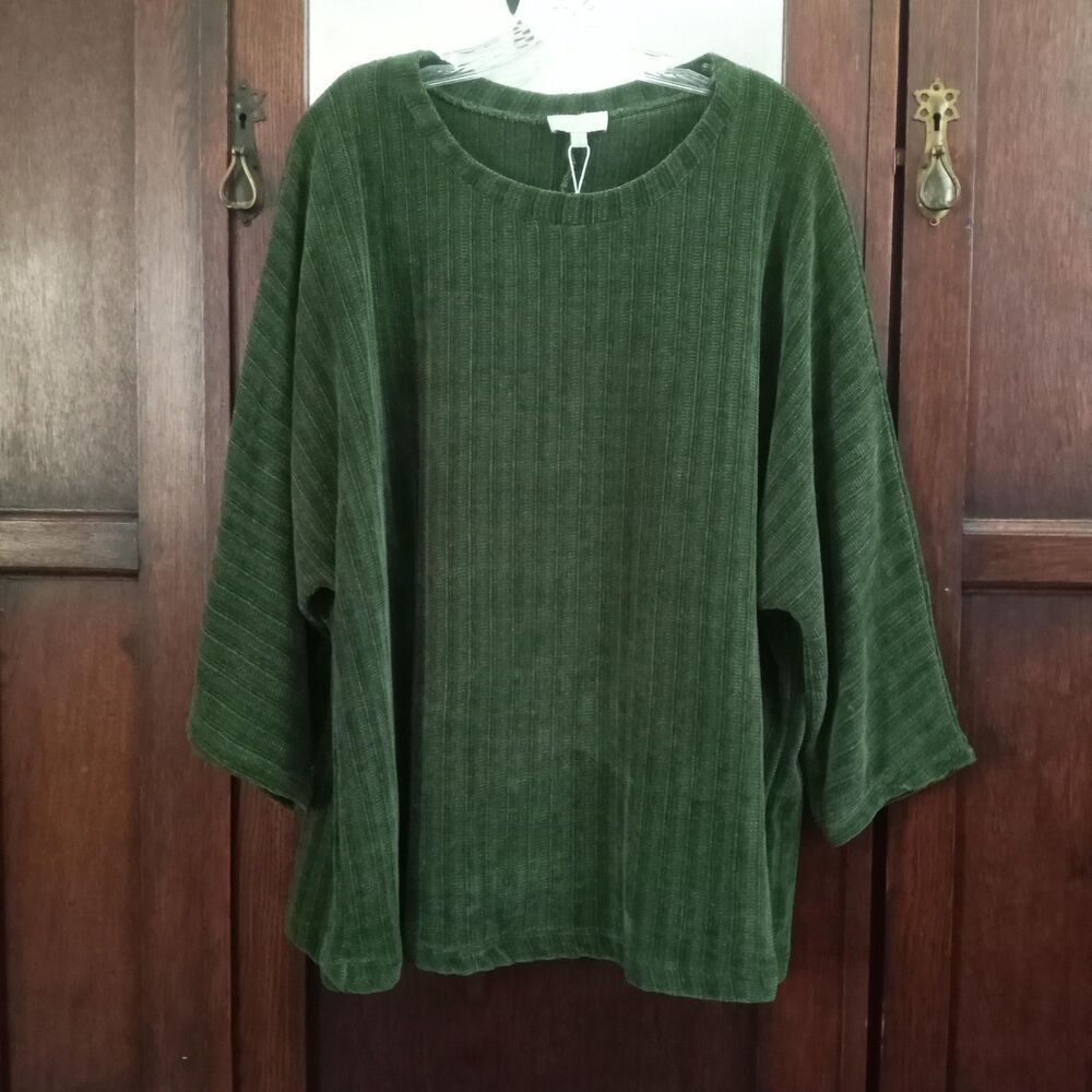 Chenault Chenille 3X Sweater Tunic Pullover NWT Green Round Neck Long Sleeve